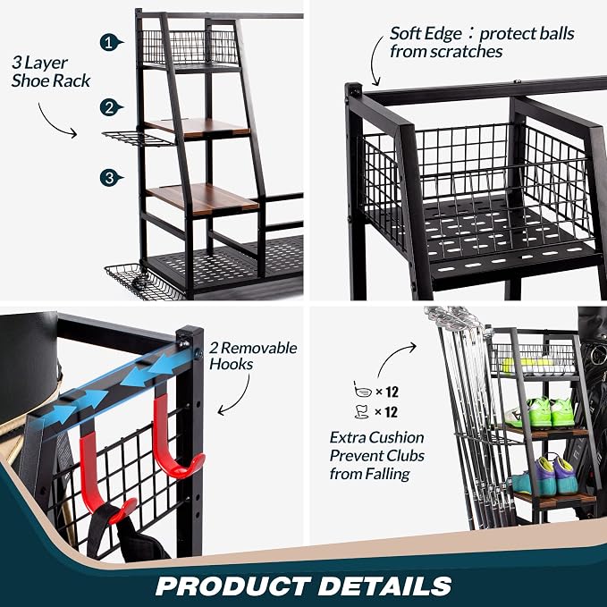 Golf Bags Storage Garage Organizer, Golf Bag Rack Fits 2/3 Golf Bags and Golf - Image 3