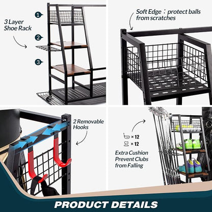 Golf Bags Storage Garage Organizer, Golf Bag Rack Fits 2/3 Golf Bags and Golf - Image 3