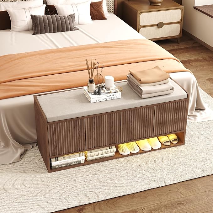 HOMEFORT 47.2" Fluted Shoe Storage Bench, Entryway Bench - Image 4