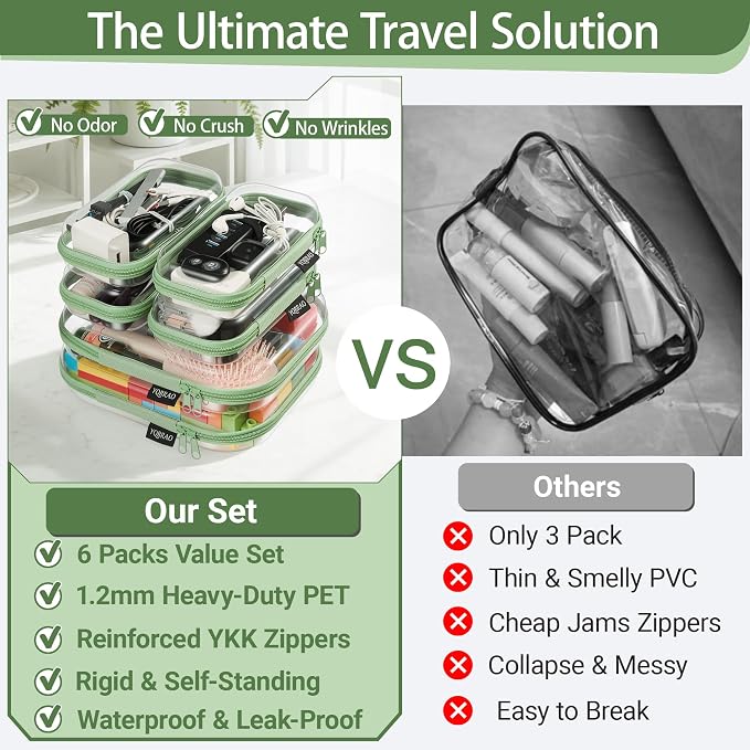6 Pack Green Clear Hard Shell Beauty Organizer, 1.2mm Heavy Duty Crush-Proof - Image 2