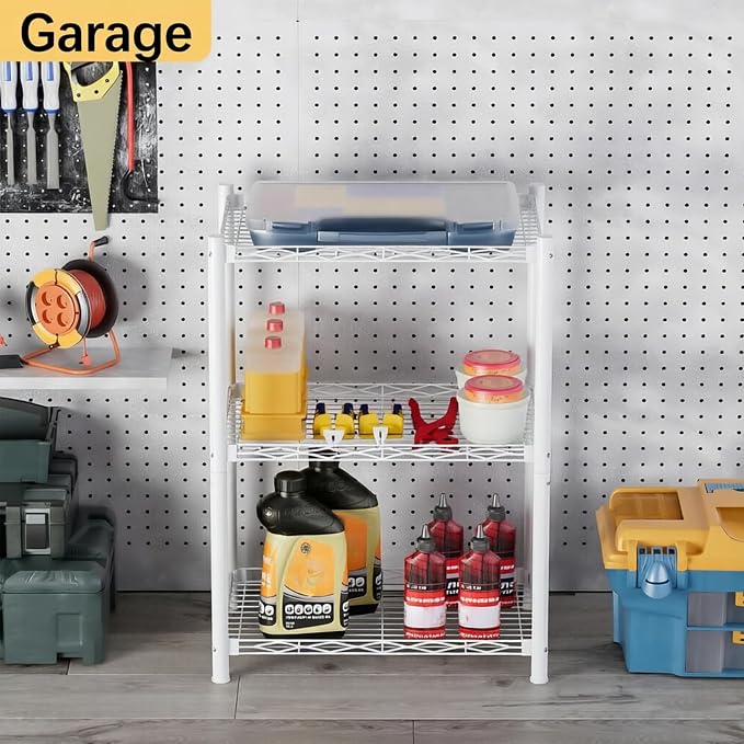 VETALLO 3 Tier White Wire Metal Shelving Unit | Storage Rack, Utility Corner - Image 2