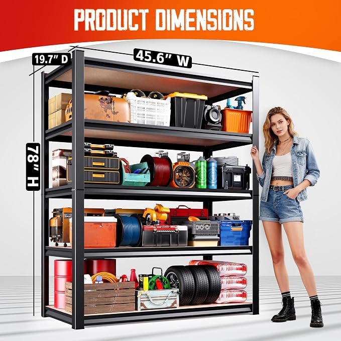Set of 7 Garage Shelving-2050 lbs 5 Tier Storage Shelves, Adjustable Heavy Duty - Image 3