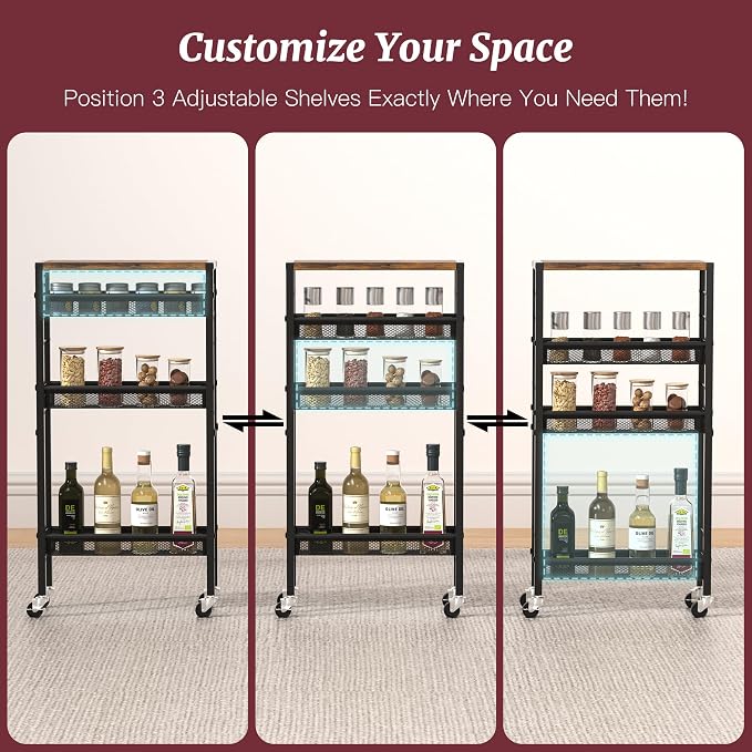 Slim Rolling Cart, 4-Tier Narrow Kitchen Storage Cart, Slim Utility Cart on - Image 5