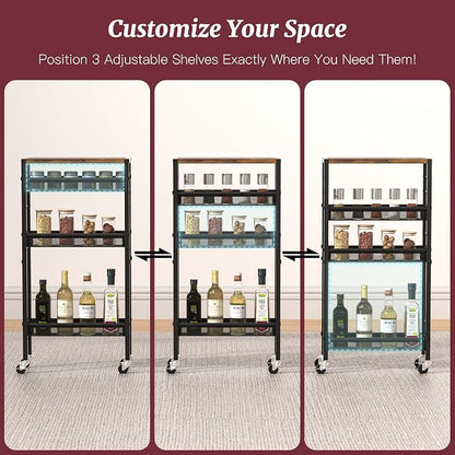 Slim Rolling Cart, 4-Tier Narrow Kitchen Storage Cart, Slim Utility Cart on - Image 5