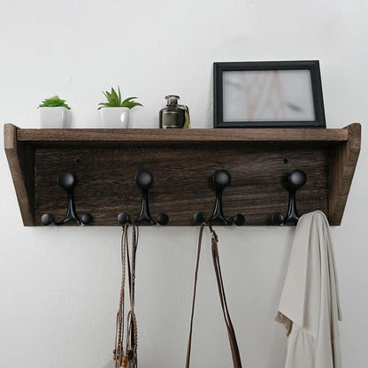WEBI Wall Shelf with Hooks Underneath, 24” Long Wall Mounted Coat Rack with - Image 6
