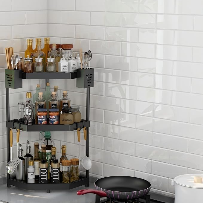 Kitchen Corner Shelf Countertop 3 Tier Bathroom Counter Organizer Cabinet - Image 2