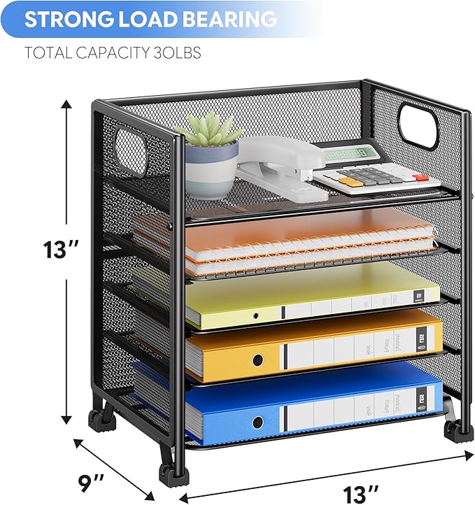 Simple Trending 5-Tier Letter Tray Organizer, Metal Mesh File Holder - Image 3