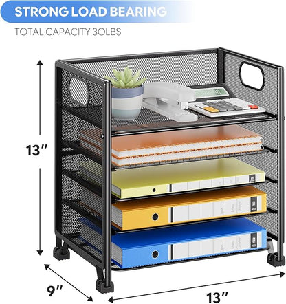 Simple Trending 5-Tier Letter Tray Organizer, Metal Mesh File Holder - Image 3