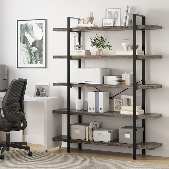 Bookshelf Set, Heavy Duty 5-Tier Industrial Bookcase, 120lbs Shelf Capacity - Image 6