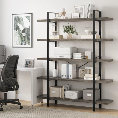 Heavy Duty 5-Tier Industrial Bookcase, 120lbs Shelf Capacity, Rustic Shelving - Image 7