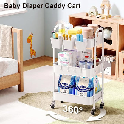 3 Tier Heavy Duty White Metal Rolling Cart - Image 4