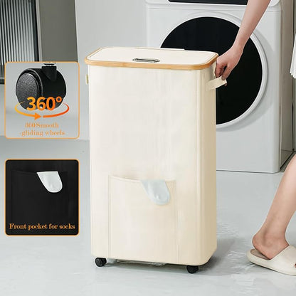 Laundry Basket with Wheels, Dirty Clothes Hamper on Wheels, Rolling Tall - Image 4