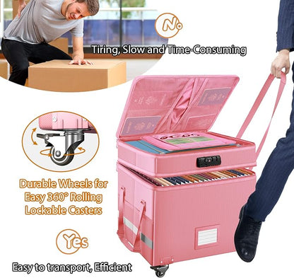 DocSafe File Box with Lock, 2-Layer Fireproof Document Box with Wheels - Image 7