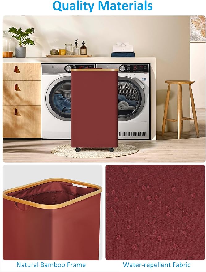 efluky Laundry Basket with Wheels, Tall Rolling Laundry Hamper with Lid and - Image 5