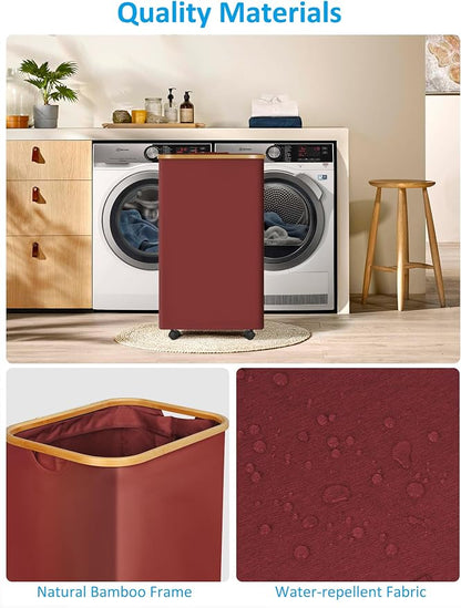 efluky Laundry Basket with Wheels, Tall Rolling Laundry Hamper with Lid and - Image 5