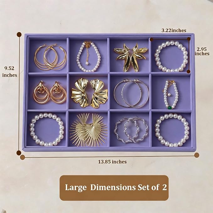 Large Velvet Jewelry Tray 2 Pack Stackable Jewelry Display Drawer Inserts Trays - Image 4