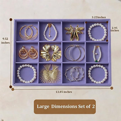 Large Velvet Jewelry Tray 2 Pack Stackable Jewelry Display Drawer Inserts Trays - Image 4