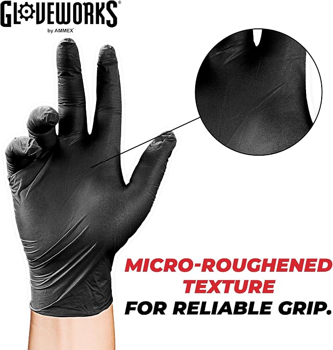 GLOVEWORKS Black Nitrile Gloves 5 Mil Disposable, Latex Free, Textured Grip - Image 5
