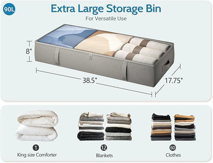 2-Pack Under Bed Storage Containers, 8 Inches Tall Underbed Clothes Storage - Image 2