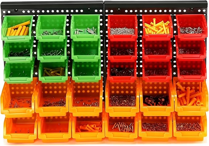 30-Bin Wall Mounted Storage Bins Kit, Tool Organizer Rack, Garage Hardware - Image 6