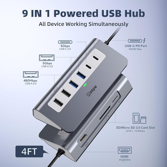 intpw USB C Hub, P9 USB C Hub Multiport Adapter - Image 2