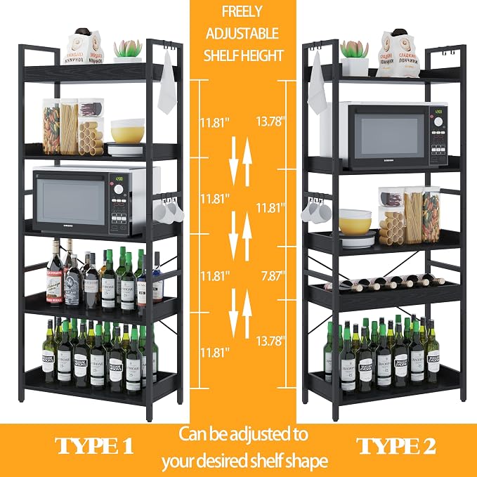 HCHQHS 5 Tier Bookshelf, Adjustable Industrial Bookcase, Vertical Tall Book - Image 4