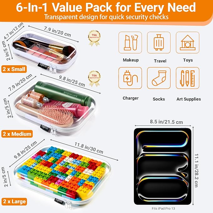 YQBRAO 6 Pack Clear Hard Shell Zipper Case, 1.2mm Heavy Duty Crush-Proof Diaper - Image 4