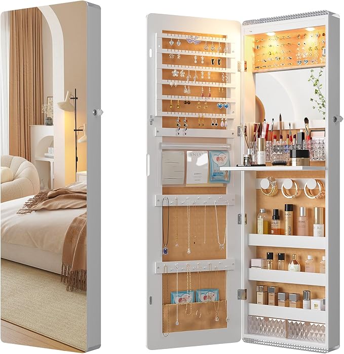 HNEBC LED Mirror Jewelry Cabinet, 47.2" Wall Mounted Jewelry Organizer by HNEBC