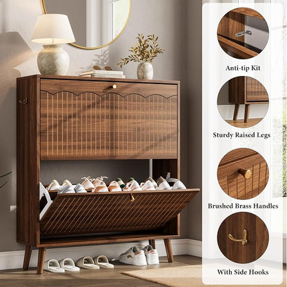 Nicetree Slim Shoe Cabinet for Entryway, 9.5" Narrow Shoe Storage Cabinet - Image 6