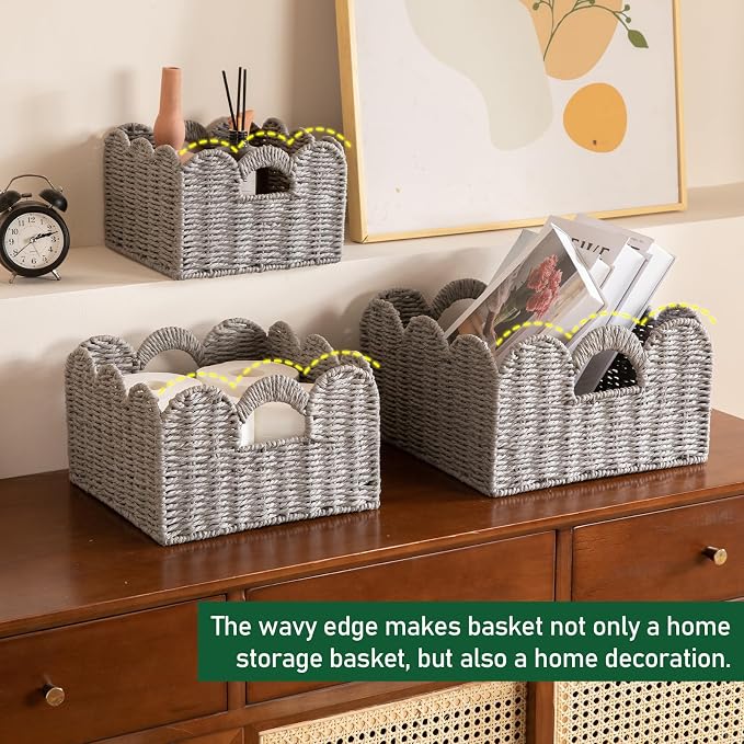 OIAHOMY Scalloped Wicker Baskets, Hand-woven Storage Baskets - Image 6