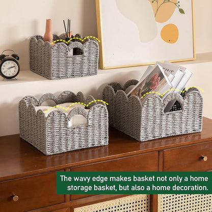 OIAHOMY Scalloped Wicker Baskets, Hand-woven Storage Baskets - Image 6