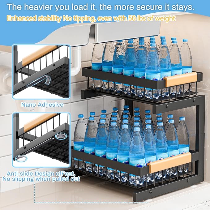 ADBIU Under Sink Organizer 2 Packs 2 Tier Expandable Height Under-Sink - Image 3
