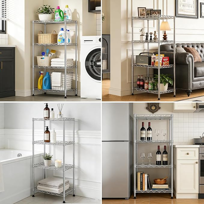 4-Tier Wire Shelf Metal Rack, Narrow Wire Shelving Unit, Small Wire Shelf | - Image 4