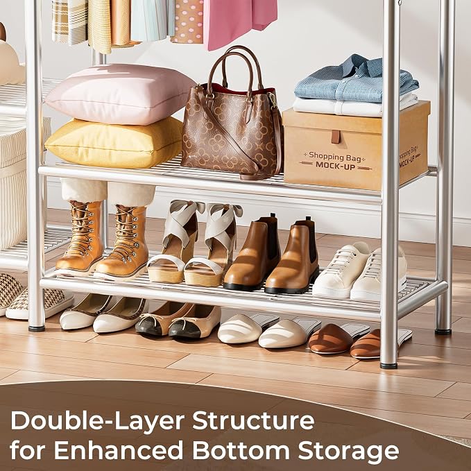 Heavy Duty Clothes Rack with 5 Tiers Shelves, Max Load 670LBS, Portable - Image 6