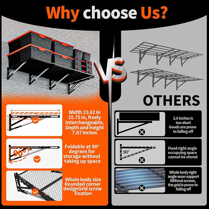 Heavy Duty Foldable Garage Storage Shelves Wall Mounted Metal Rack Unit - Image 3