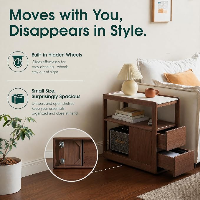 Solid Wood End Table with Storage Drawers, Narrow Side Table - Image 6