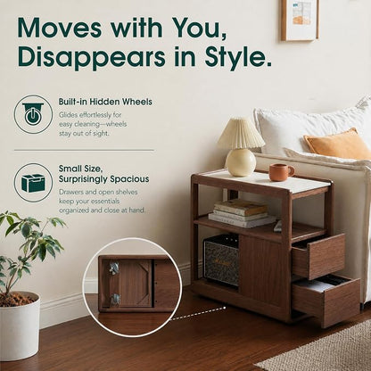 Solid Wood End Table with Storage Drawers, Narrow Side Table - Image 6