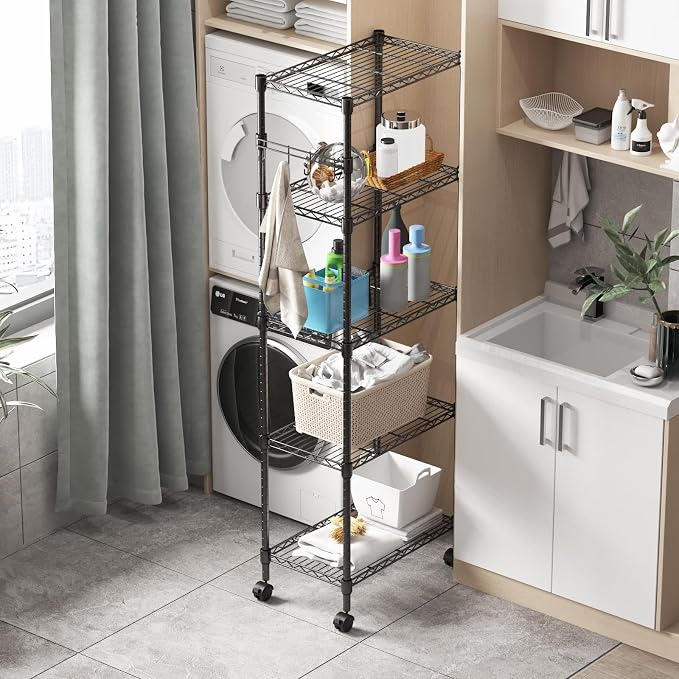 Homdox 5 Tier Wire Shelving Unit on Wheels, Adjustable Storage Racks and - Image 5