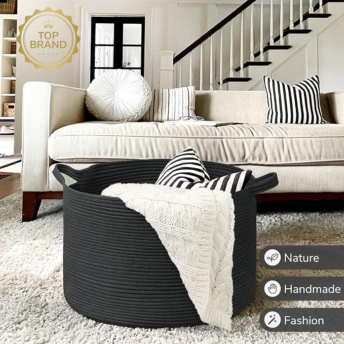 INDRESSME XXXLarge Blanket Basket 21.7" x 21.7" x 13.8" Woven Storage Baskets - Image 7