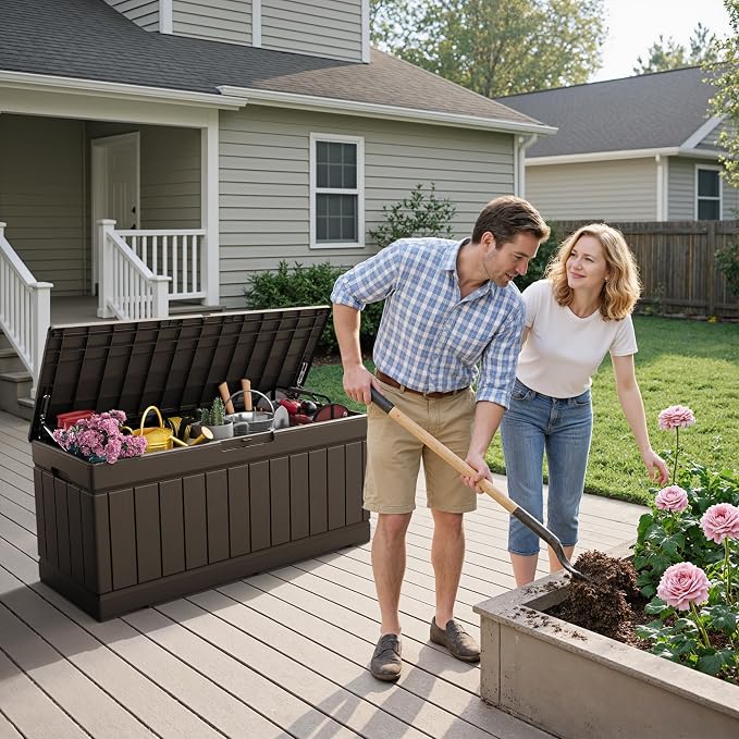 Flamaker Outdoor Storage Box 80 Gallon Resin Waterproof Deck Box Delivery Box - Image 2