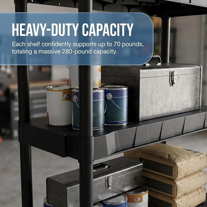 Plastic 4-Tier 56.2" H x 30"" W x 13.8" D Shelf, 280lb Total Capacity - Image 4