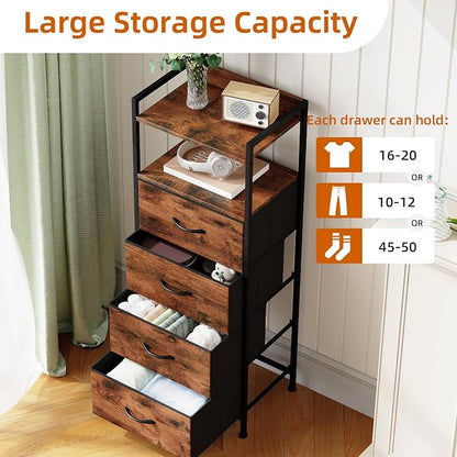 Somdot Nightstand with 4 Drawers, Vertical Fabric Dresser - Image 5