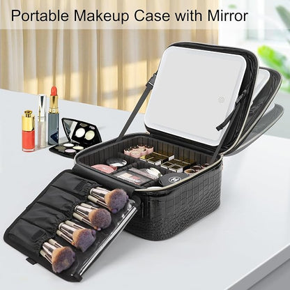 Relavel Makeup Train Case With LED Mirror, Professional Travel Cosmetic Bag - Image 8