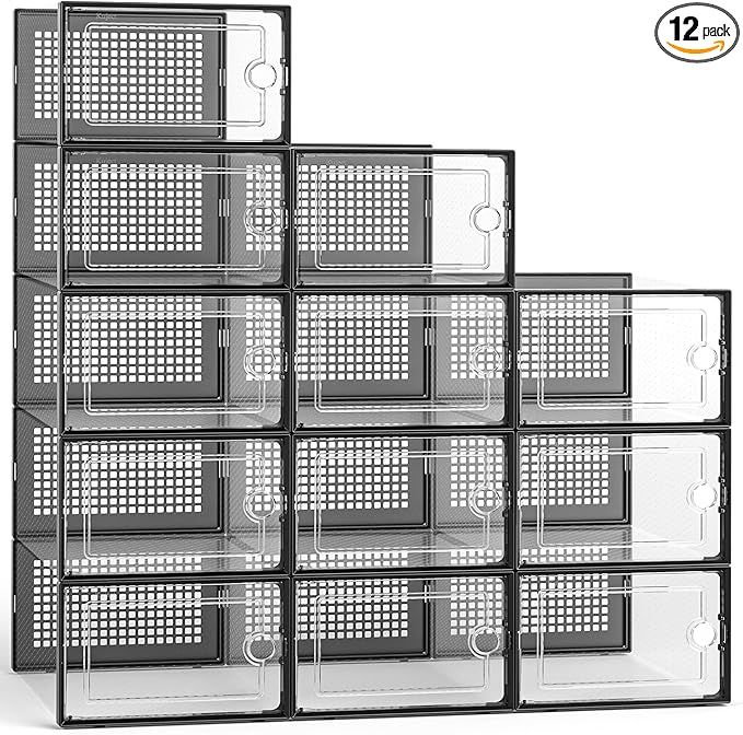 Kuject 12 Pack Large Shoe Boxes, Drop-front design fits women's size 10 by Kuject