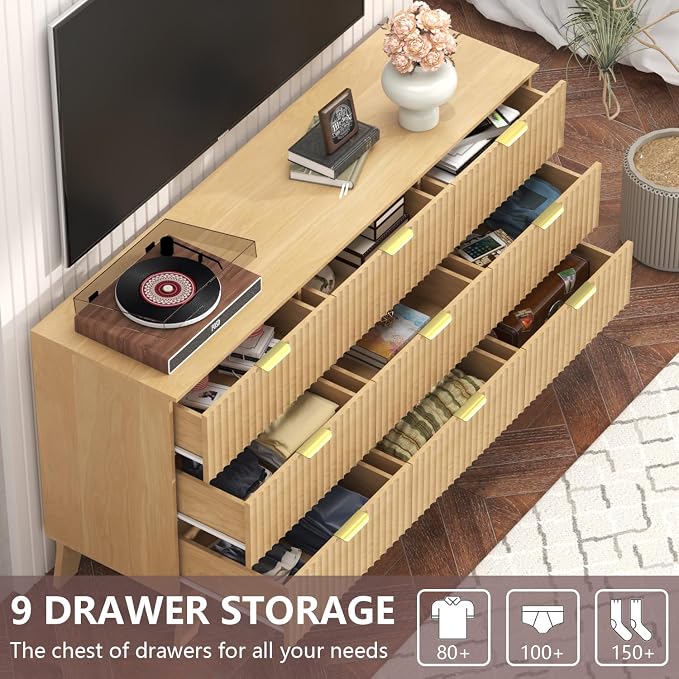 Fluted Dresser for Bedroom, 9 Drawer Dresser for Closet, TV Stand, Storage - Image 3