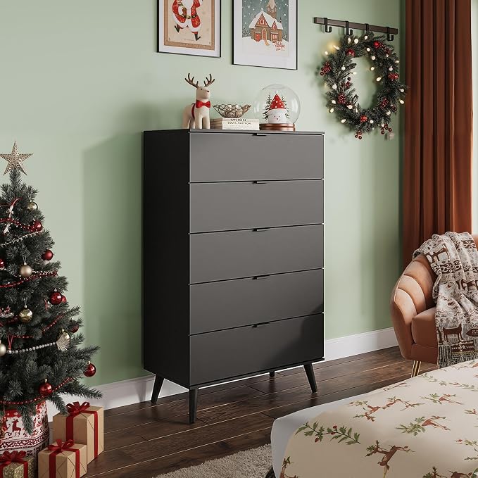 WLIVE 5 Drawer Dresser for Bedroom, Tall Wooden Dresser, Chest of Drawers for - Image 8