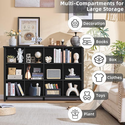 Joaxswe 12 Cube Storage Organizer, Farmhouse 62 Inch Wide Black Oak Display - Image 4