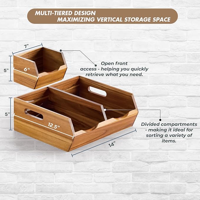 Acacia Wood Pantry Storage Bins - Image 3