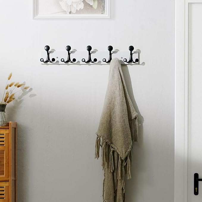 SKOLOO 24-Inch White Wood Coat Rack Wall Mount - Image 4