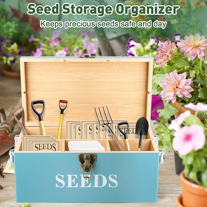 Coolrunner Wood Seed Saving Box, Seed Storage Organizer Case, Seed Packet - Image 4